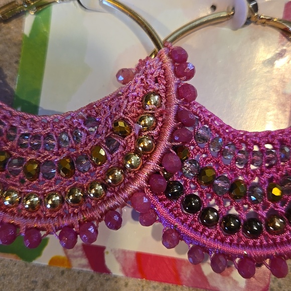 New Lilly Pulitzer Bougainvillea Pink Statement Hoop Crochet Beaded Earrings - Picture 8 of 10